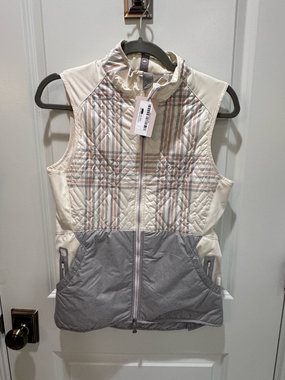 Peter Millar Cream and Gray Quilted Vest